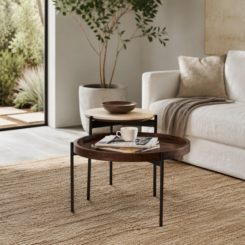 Table basse moderne avec plateau en bois et structure en métal - Décoration de salon élégante