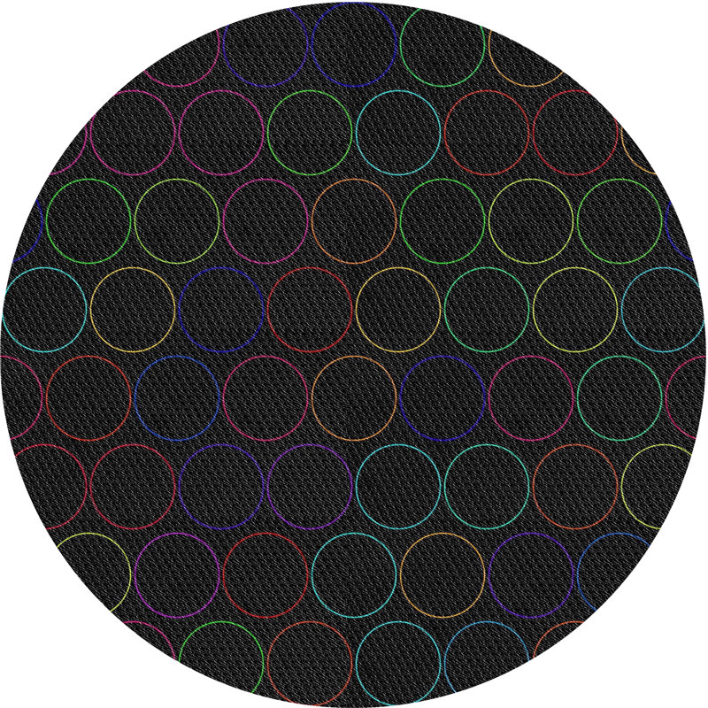 Tapis noir/rouge à motifs, Rond 7 pi