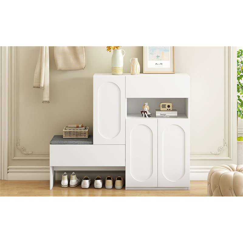 Armoire à chaussures 2-en-1 avec coussin moelleux On-Trend, Blanc