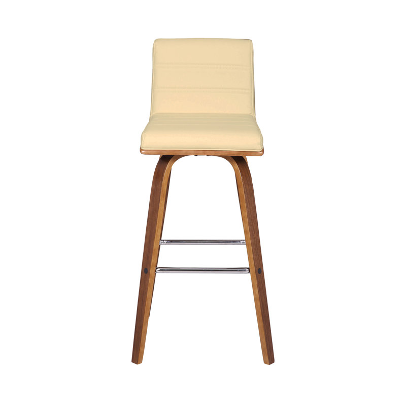 Chaise pivotante à dossier bas en bois massif avec repose-pieds, Très grand (siège d'une hauteur de 39 po), Crème/brun