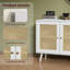 Buffet 32 po en rotin avec tablettes réglables, armoire de bar d'appoint Boho pour entrée et cuisine, robot aspirateur, blanc-715424628