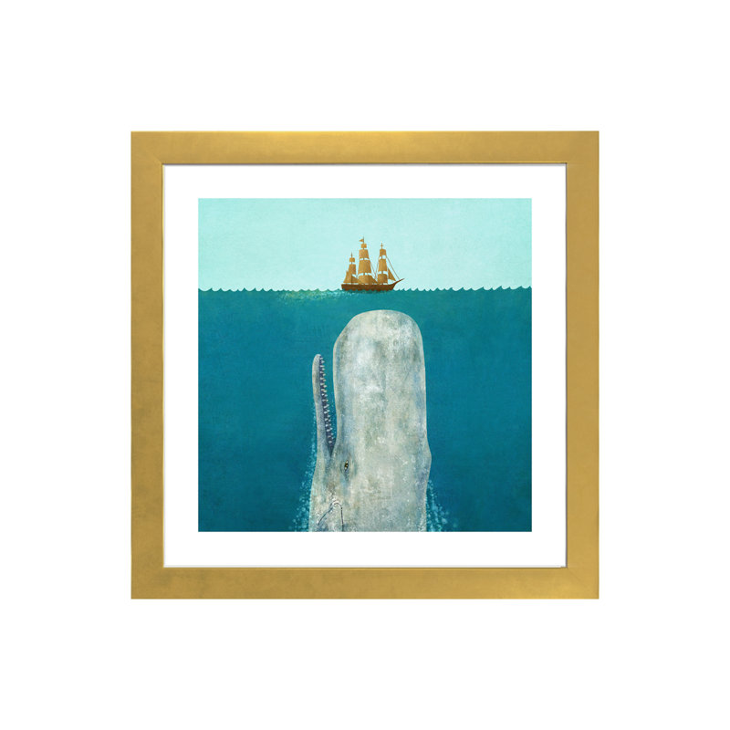«The Whale Square» par Terry Fan, H 16 po x l 16 po x p 1 po, Papier beaux-arts encadré doré