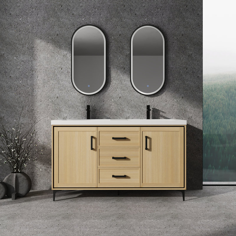 Meuble-lavabo autoportant avec lavabo double en résine