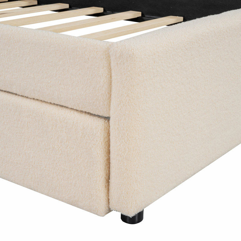 Upholstered Platform Bed With Trundle, Beige