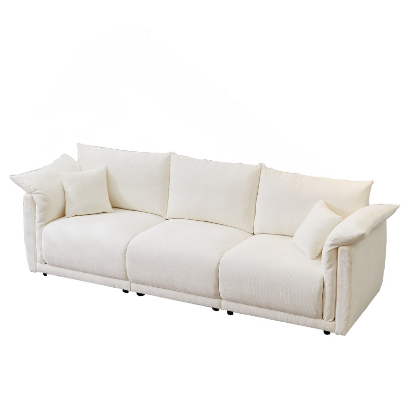Canapé de 98,5 po à 3 places avec un design unique et des accoudoirs souples, Beige