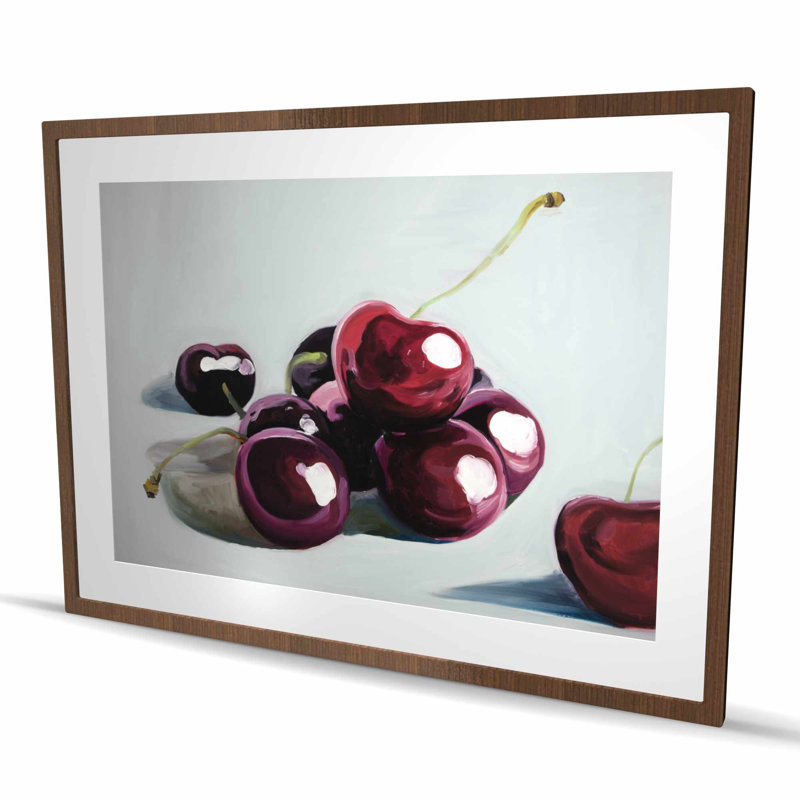 Cerises foncées brillantes - décor encadré rouge mat, H 36 po x l 48 po