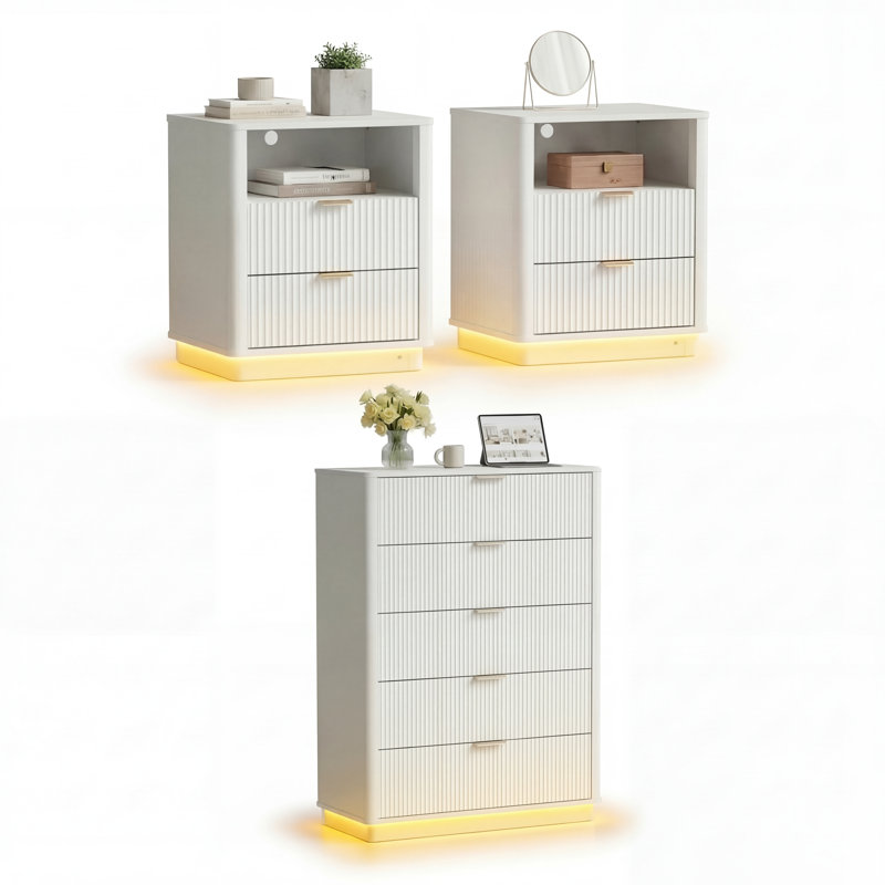 3 Piece Dresser And Nightstand Sets, White