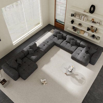 Kay Crumley 6-Piece Upholstered Modern Linen Fabric Sectional Sofa With Ottoman
