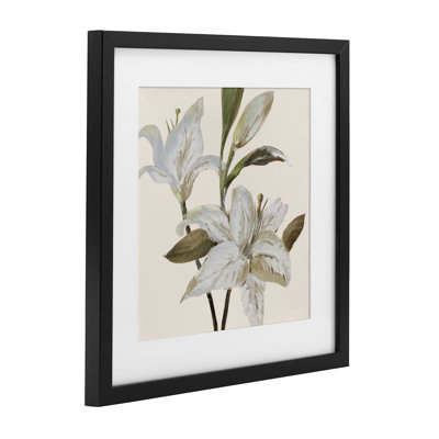 Lilies Soft Beige Framed Print Under Glass, design by Lanie Loreth