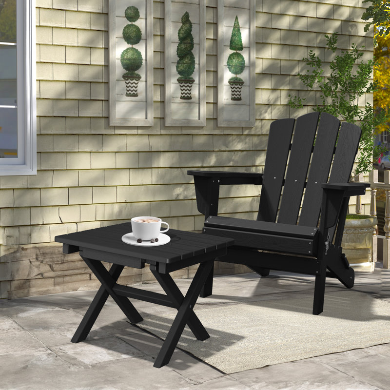 Kahn Rectangular HDPE Outdoor Folding Side Table, Black