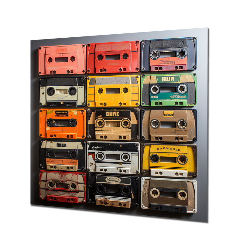 «Vintage Cassette Collages IV - Cassette Tapes», art mural en métal, H 16 po x l 16 po x P 1 po