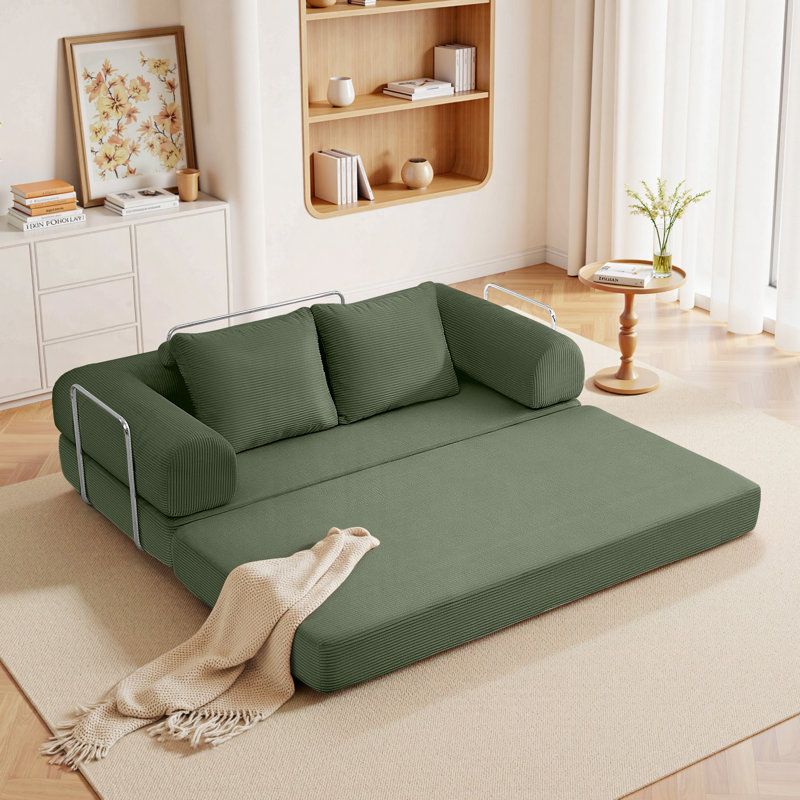 Foldable Modular Corduroy Sofa Bed Convertible Floor Couch , No Assembly Required for Living Room, Bedroom, or Office