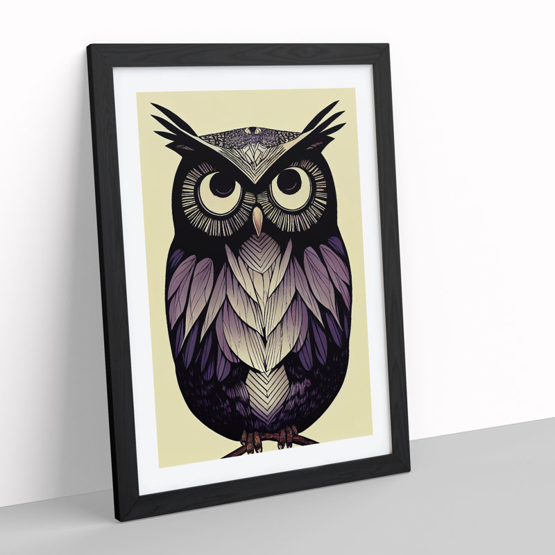 Spirited Owl - Single Picture Frame Painting, Black, 64cm H x 46cm W x 2cm D