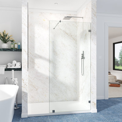 24"W x 76"H Frameless Single Fixed Shower Panel, 3/8"(10mm) SGCC Tempered Clear Glass with R5 Beveled Edge, Shatter-Resistant Anti-Explosion Film & Adjustable Telescopic Support Rod