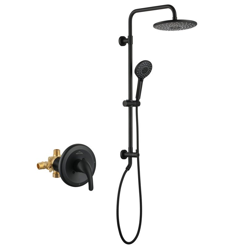 Système de douche complet avec valve brute, Noir mat