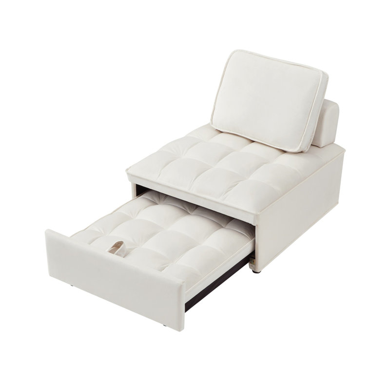 Convertible Sleeper Chair Bed, White Velvet