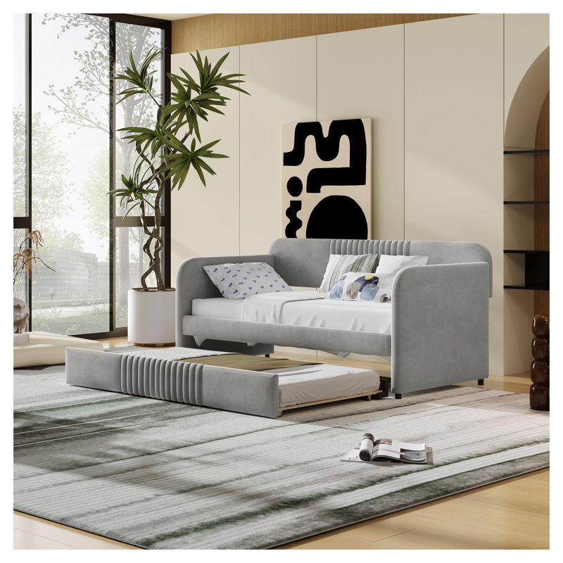 Lit de jour simple rembourré avec couchette et canapé en velours gris