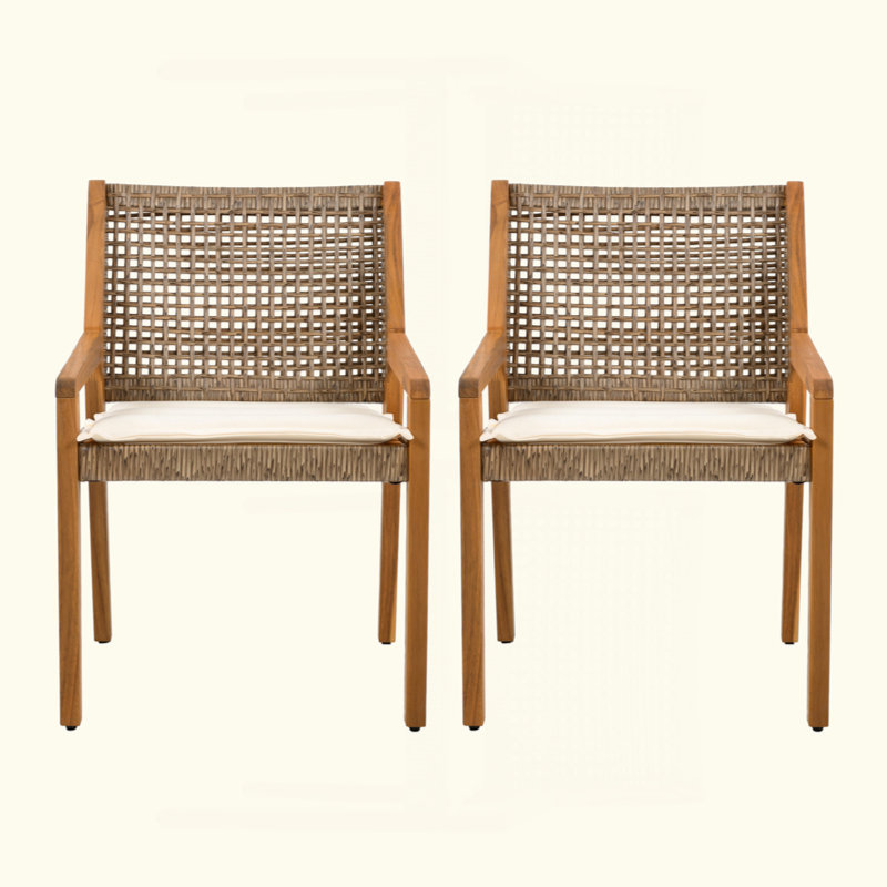 Chaise d'extérieur en bois d'acacia et osier avec coussins de patio