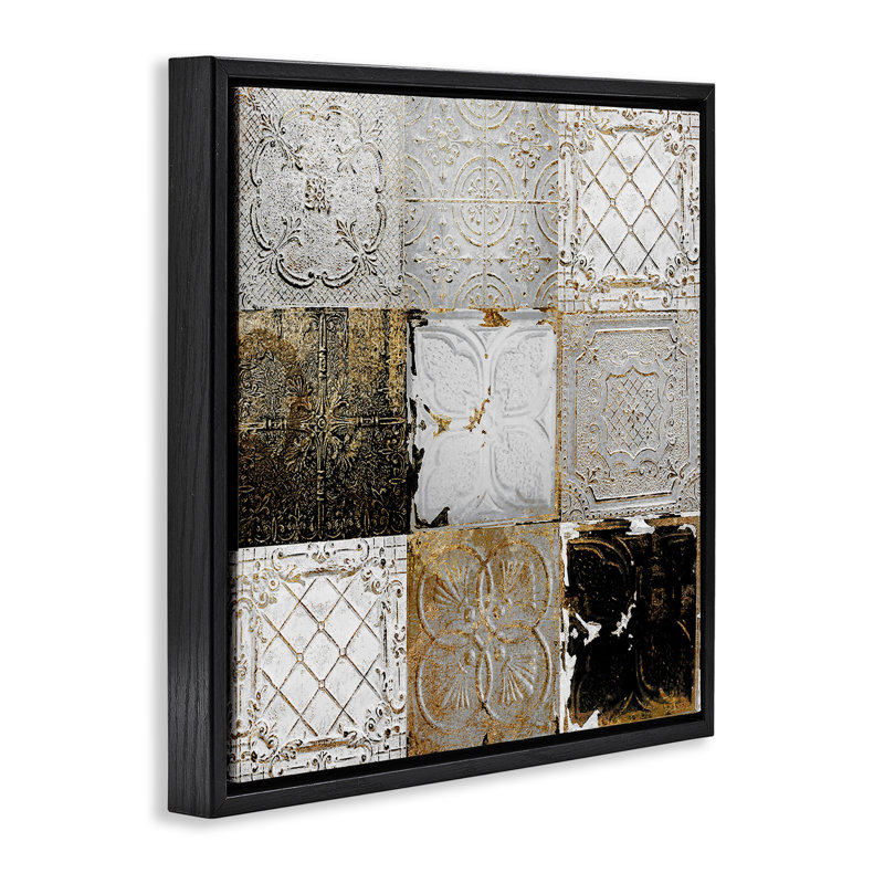 Antique Ceiling Tile Collage, 18" H x 18" W, Jet Black Floater Frame