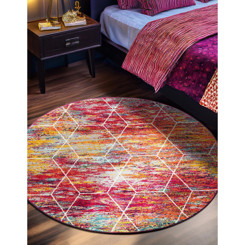 Tapis géométrique fuchsia, Rond 6 pi 1 po