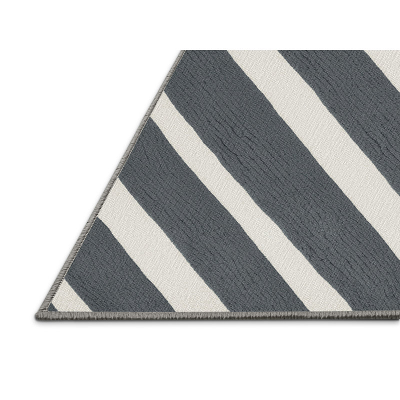  Tapis lavable rayé gris tourterelle blanc, Rond 6 pi