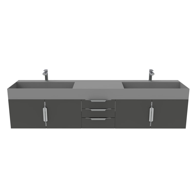 84" Amazon Double Bathroom Vanity with Top, Gray, Black, Chrome