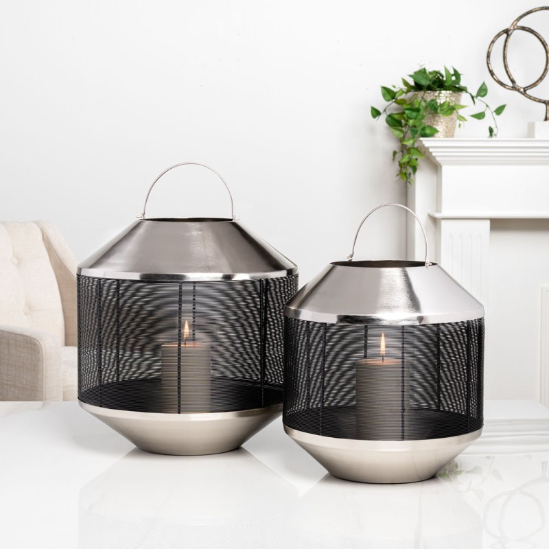 Metal Tabletop Lantern, 11.5" H x 11" W x 11" D