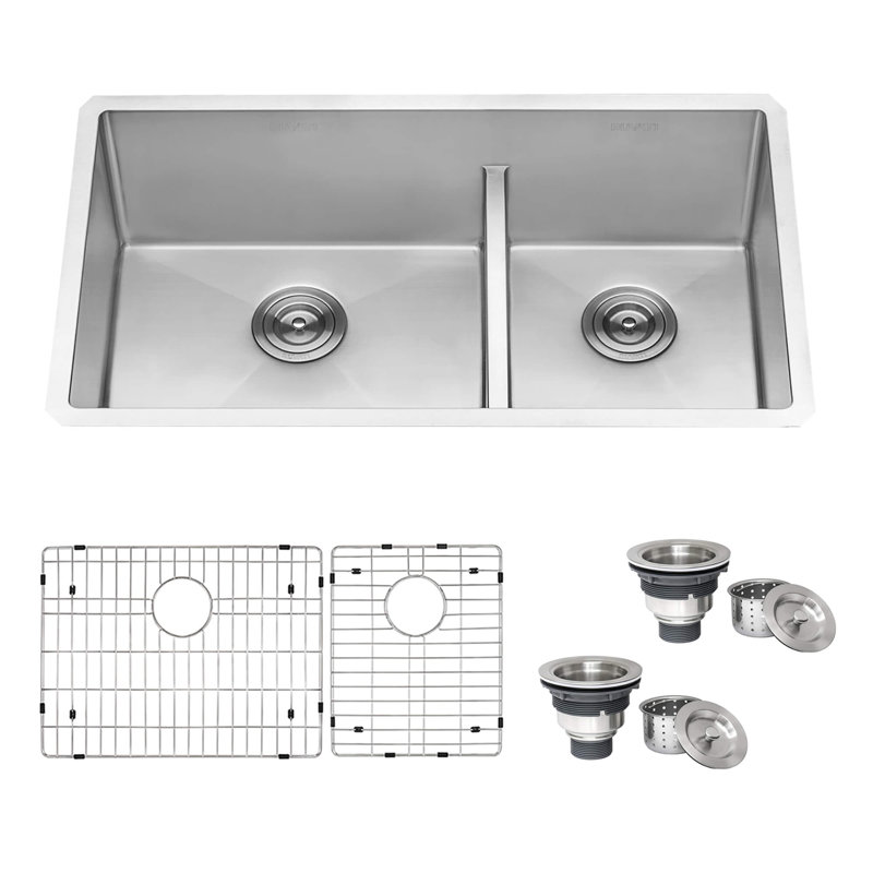 Tirana Low Aqua 33" L x 19" W Double Basin Undermount Kitchen Sink