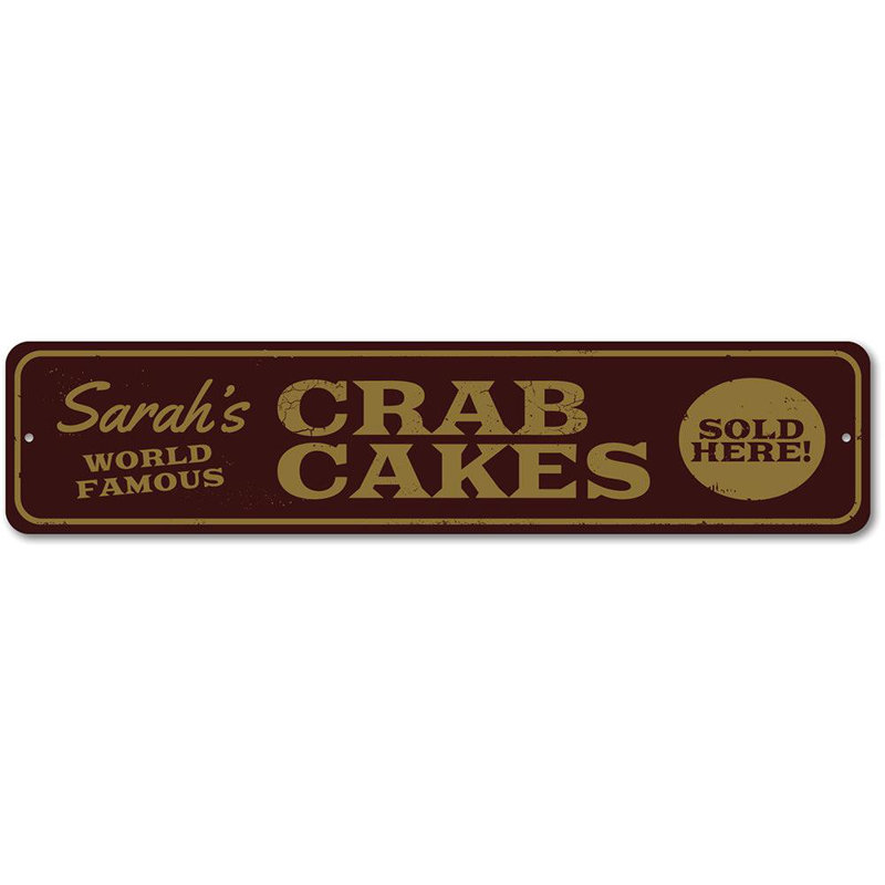 Plaque en aluminium «Crab Cakes», H 4 po x l 18 po x P 0,04 po