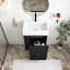 Meuble-lavabo moderne avec lavabo en céramique, armoire de rangement en panneau de fibres à densité moyenne avec tiroir, tablette latérale et poignée en métal - meuble-lavabo peu encombrant pour les petites salles de bain-1144993262