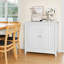 Armoire de rangement blanche à deux portes, argent, structure moderne de style Mid-Century, intérieur spacieux, autoportante, saveur, stable, salle à manger