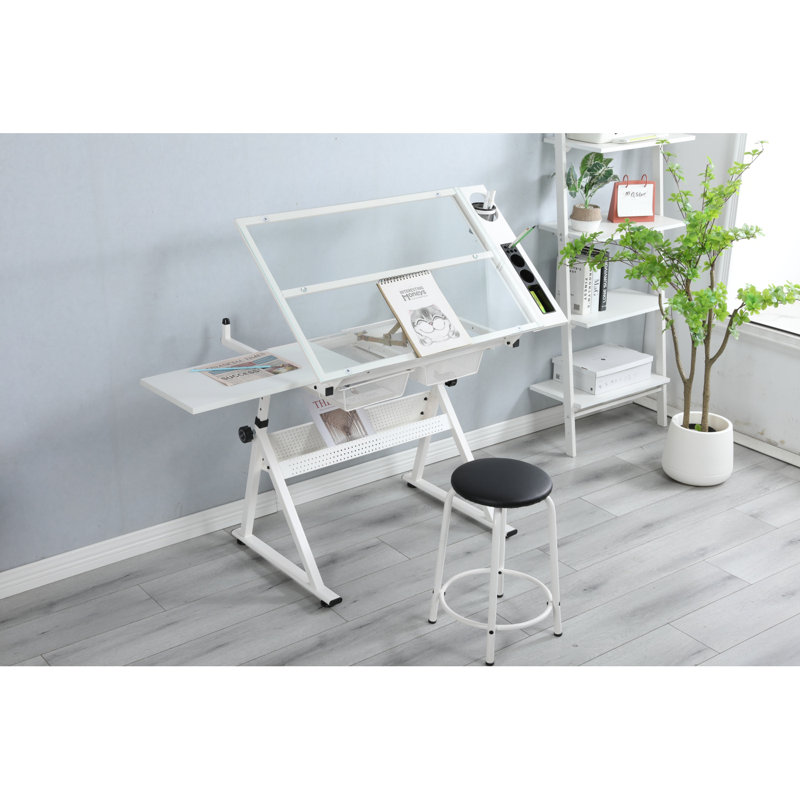 Table à dessin réglable en verre trempé avec chaise
