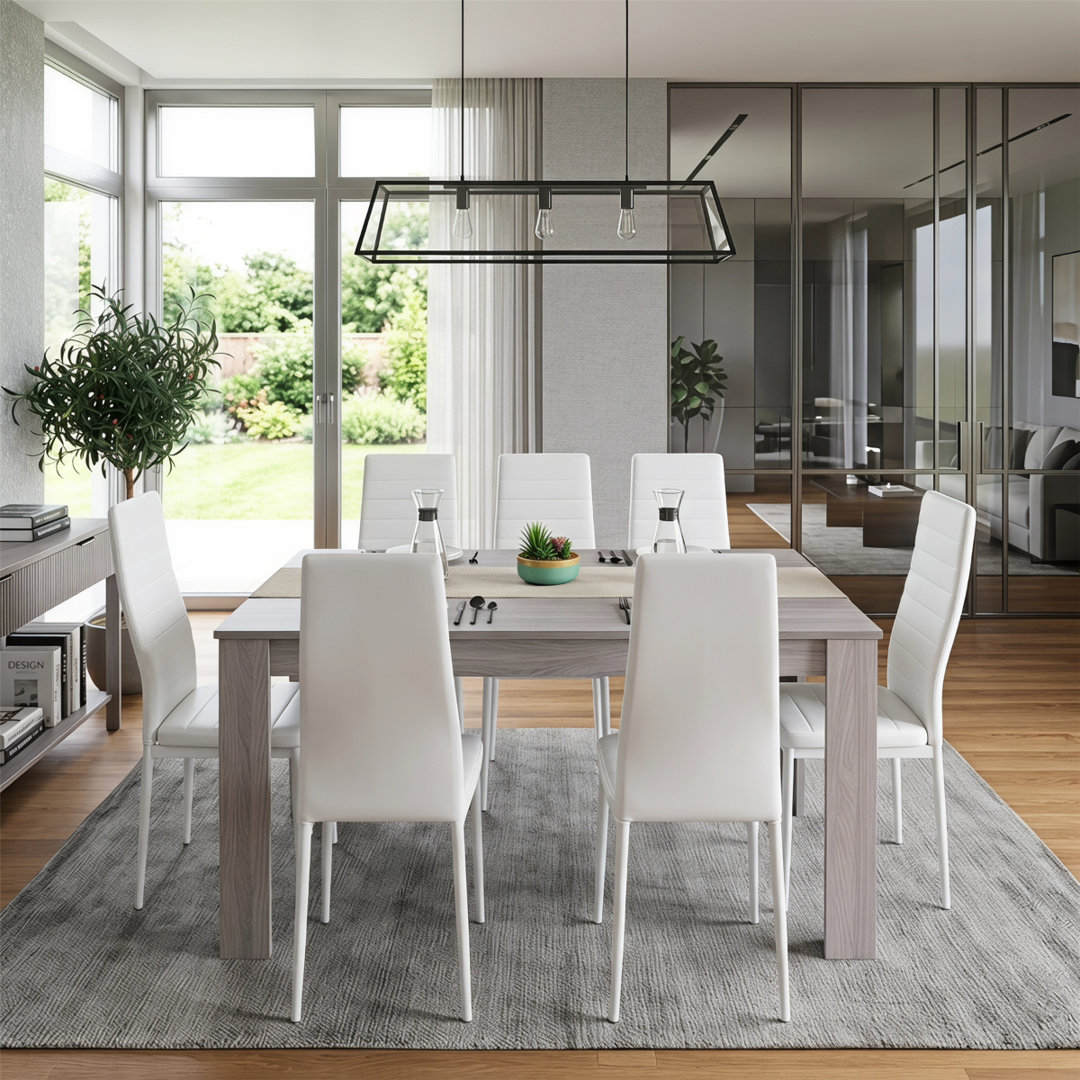 B&Q - Dining Table Set With 6 White Faux Leather Chairs Dining Furniture Set - Image 2