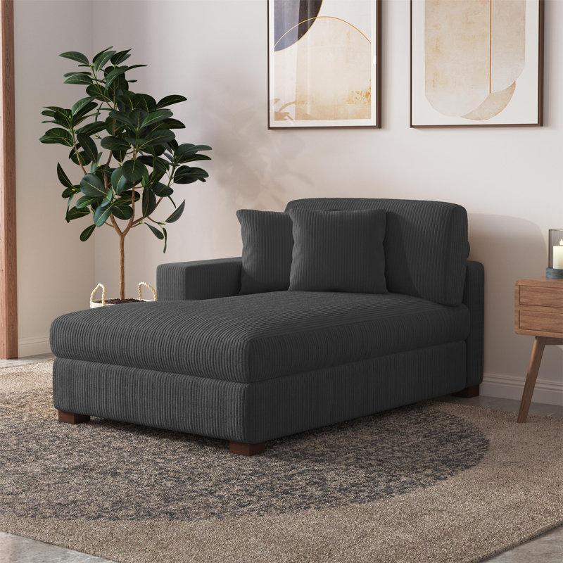 Milbrey Oversized Upholstered Chaise Lounge with Armrests & Throw Pillows, Chenille, Gray, Left Hand Facing