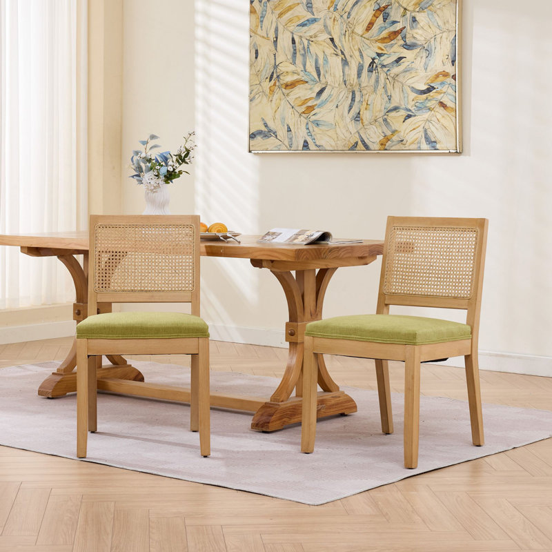 Ensemble de 2 chaises de salle à manger en rotin Farmhouse, Vert olive