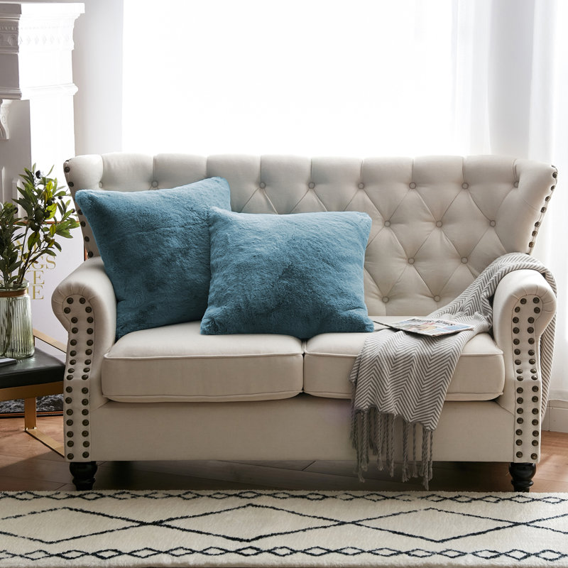Heavy Faux Fur Throw Pillow Cover, Smoke Blue, 20' H x 20' W