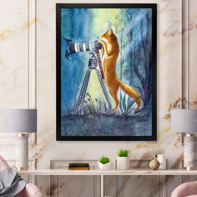 Drôle de renard avec une grande caméra dans les bois - Peinture sur toile