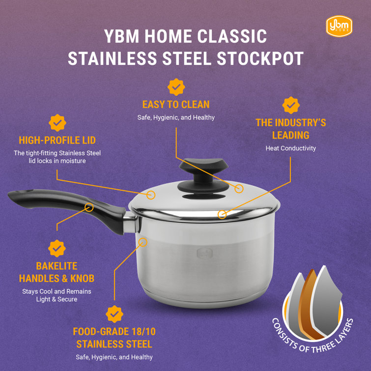 YBM Home 18/10 Tri-Ply Stainless Steel Pots and Pans 13 Pieces