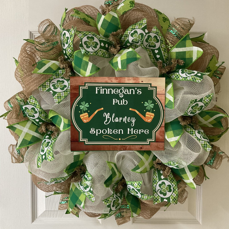 Couronne décorative faite à la main St-Patrick Blarney Spoken Here 24 pouces de diamètre