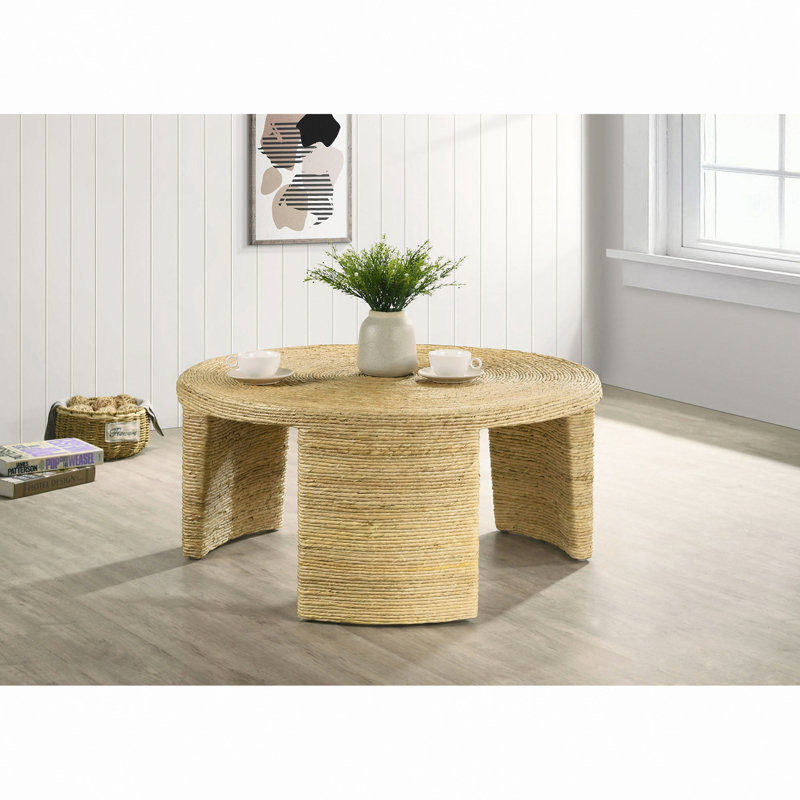 Table basse ronde en rotin naturel tissé