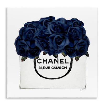 Chic Navy Blue Roses in Glam Fashion Bag Wall Plaque Art by Amanda Greenwood