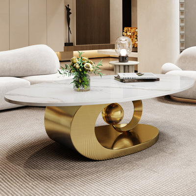 Marble Coffee Table with Sculptural Stainless Steel Base