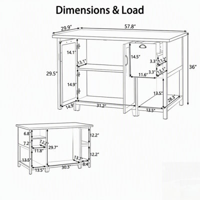 Freestanding Kitchen Island with Storage, Wooden Prep Table, Drawers, Cabinets, and Shelves, Perfect for Modern Kitchens and Dining Rooms
