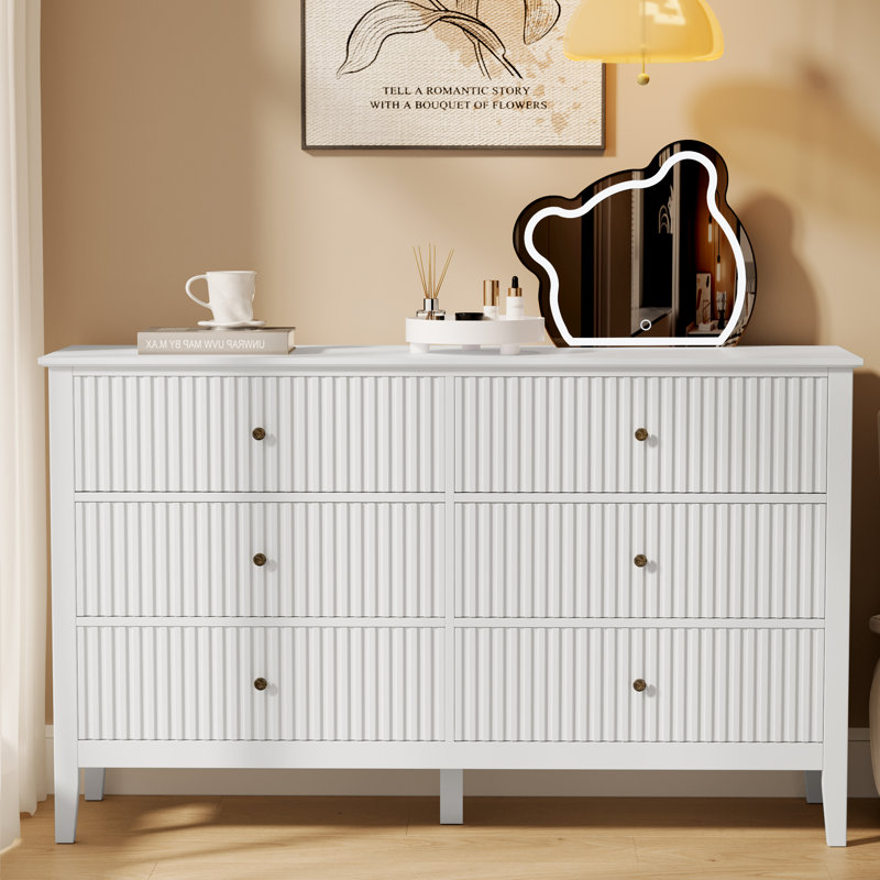 Commode double en bois à 6 tiroirs 47 po Cydny, Blanc