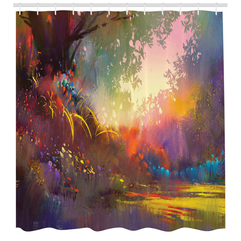 Ensemble de rideau de douche magic lake with brush effects artful nature elf tranquil, H 70 po x l 69 po