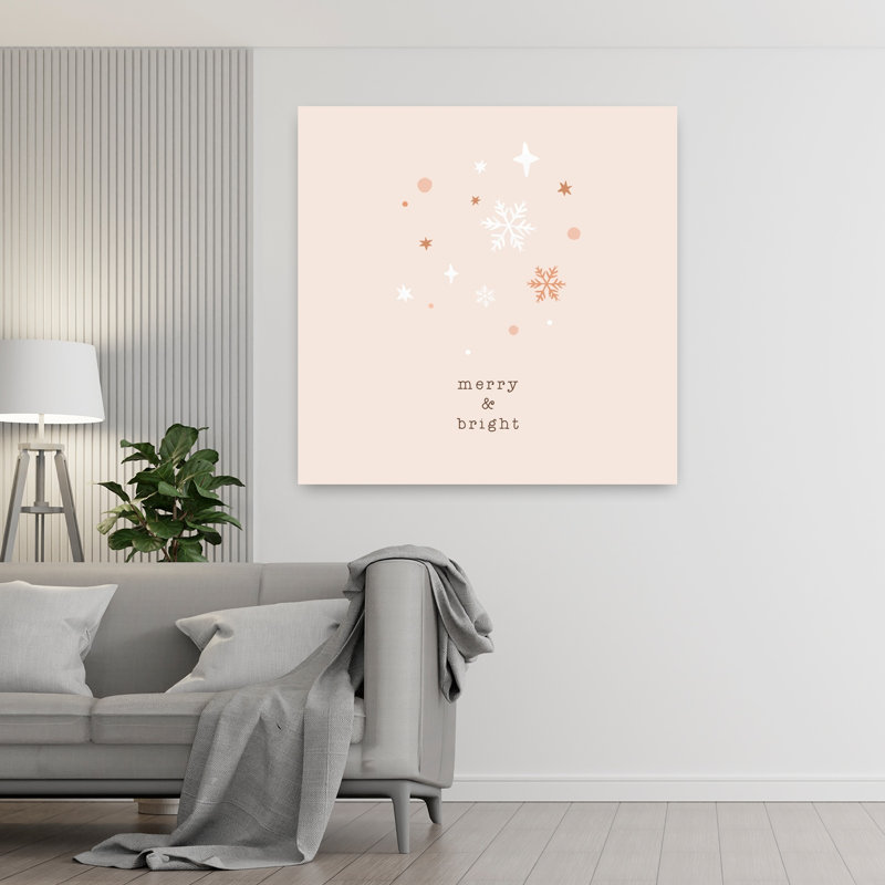 Merry Bright Snowflakes Abstract Contemporary Winter Landscape Wall Art Print 1 Piece Wrapped Canvas Wall Art