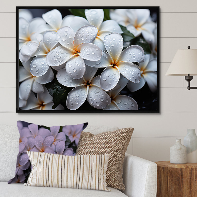 Plumeria pluvieux paradis sur toile, Cadre flottant noir, H 34 po x l 44 po x P 1,5 po