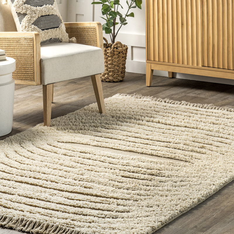 Ivory Hand-Tufted Wool and Cotton Shag Rug 4' x 6'