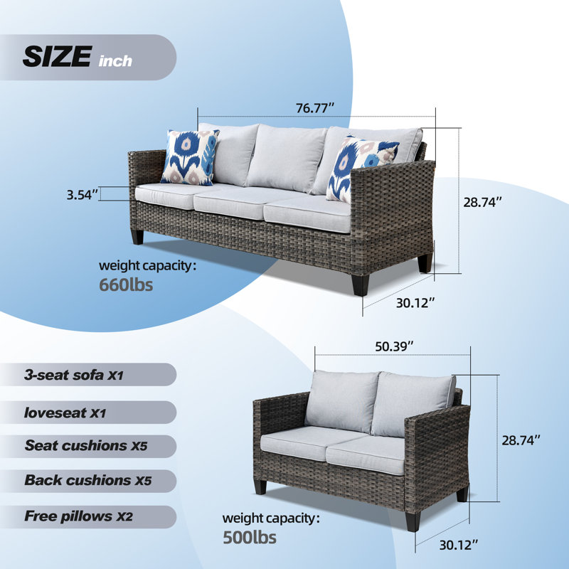 Premium All-Weather Wicker 5 - Person Patio Conversation Set with Cushions, Gray