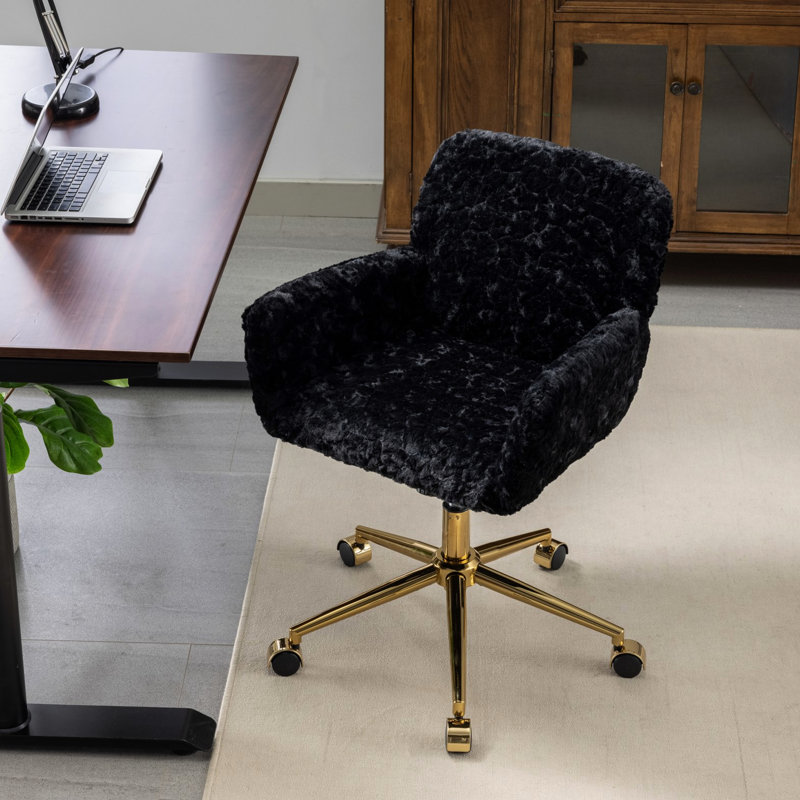 Mobilier de bureau à domicile ajustable - Siège réglable, siège rembourré en mousse, revêtement noir et base en métal doré, idéal pour étudier
